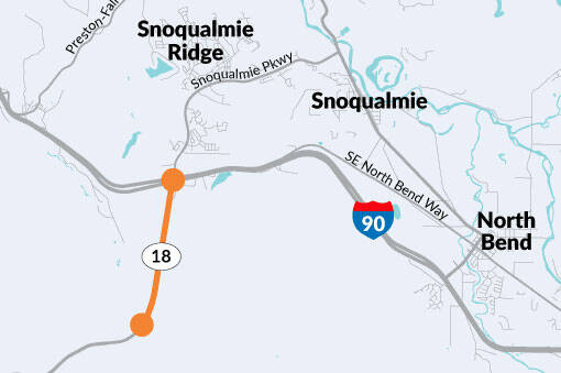 State Route 18 and Interstate 90 interchange near Snoqualmie. COURTESY GRAPHIC, WSDOT