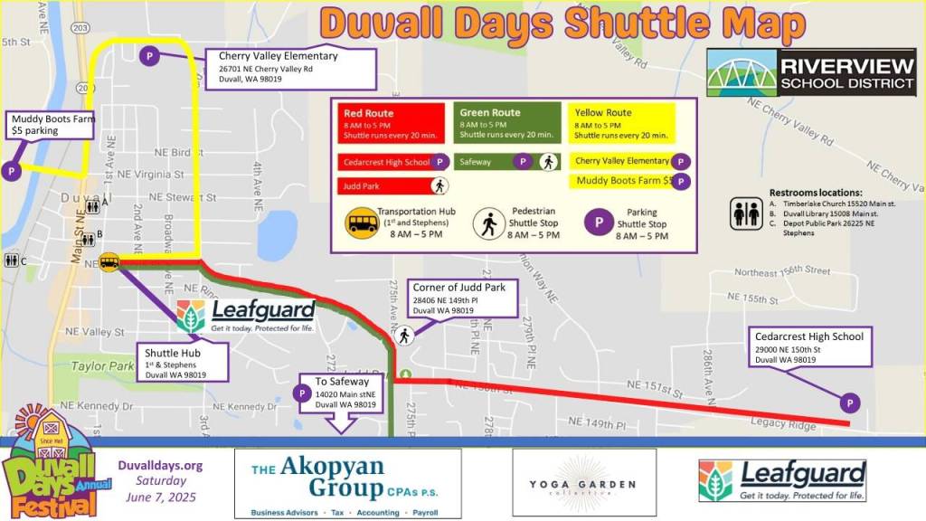 The 2025 Duvall Days shuttle map. Image courtesy of Duvall Days