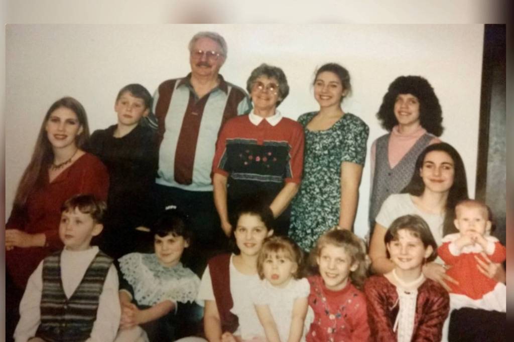 Kevin’s parents, Herb and Helen Hauglie – pictured here with all of their grandchildren – purchased juvenile life insurance for each one of them. Courtesy Kevin Hauglie Insurance.