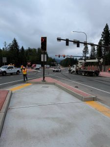 The new diverging diamond interchange on State Route 18 in Snoqualmie. Photo courtesy of Marcus Humberg/Washington State Department of Transportation