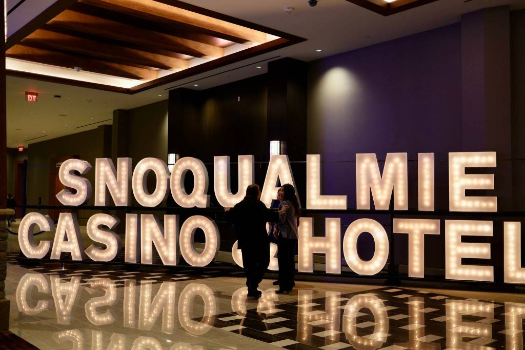 Guests take photos at the opening of the Snoqualmie Casinos hotel, Aug. 8, 2025. (Grace Gorenflo/Valley Record)