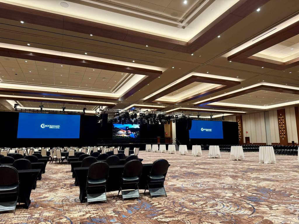 The ballroom at the Snoqualmie Casinos new hotel, July 31, 2025. (Grace Gorenflo/Valley Record)