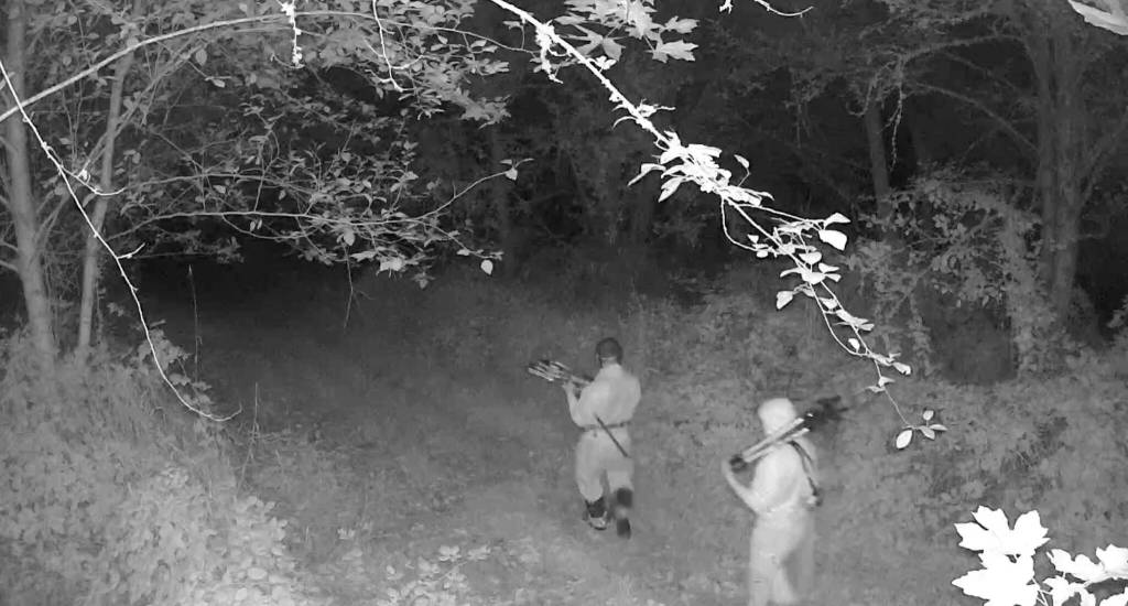 A screenshot from a security camera recording shows two individuals hunting on private property in Carnation, Sept. 13, 2025.