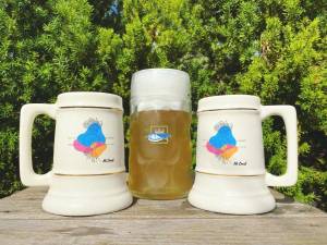 No Boat Brewing Companys steins for Oktoberfest 2024. The 2025 event is Sept 27. Photo courtesy of No Boat Brewing Company