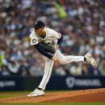 George Kirby throws a pitch against the Detroit Tigers. Photo credit: Ben Van Houten / Seattle Mariners