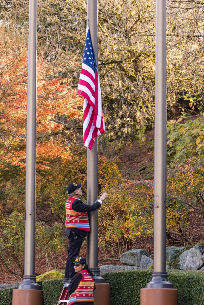 The Snoqualmie Indian Tribe had a flag-raising ceremony in honor of Veterans Day, Nov. 11, 2025. Photo courtesy of the Snoqualmie Indian Tribe