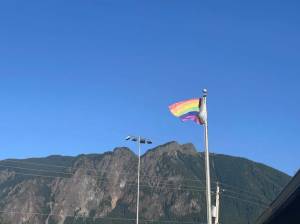 The Progress Pride flag that was outside Pacific Crest Environmental. Photo courtesy of Pacific Crest Environmental