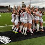 The Mount Si High School girls soccer team celebrates their state title win on Nov. 22. Photos courtesy of Snoqualmie Valley School District