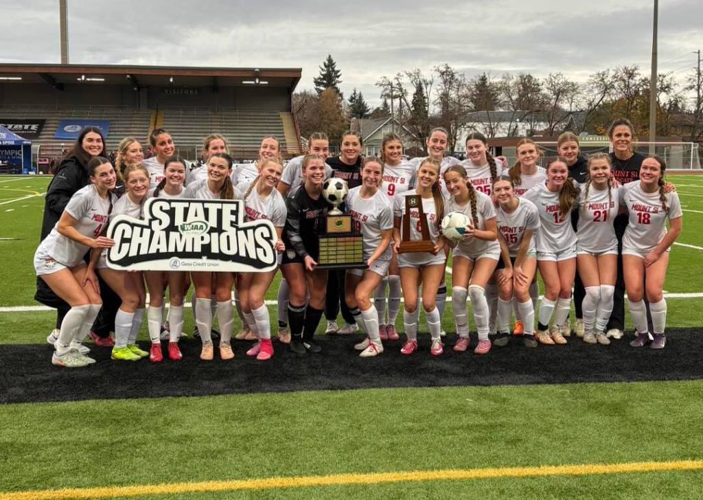 The Mount Si High School girls soccer team celebrates their state title win on Nov. 22. Photos courtesy of Snoqualmie Valley School District