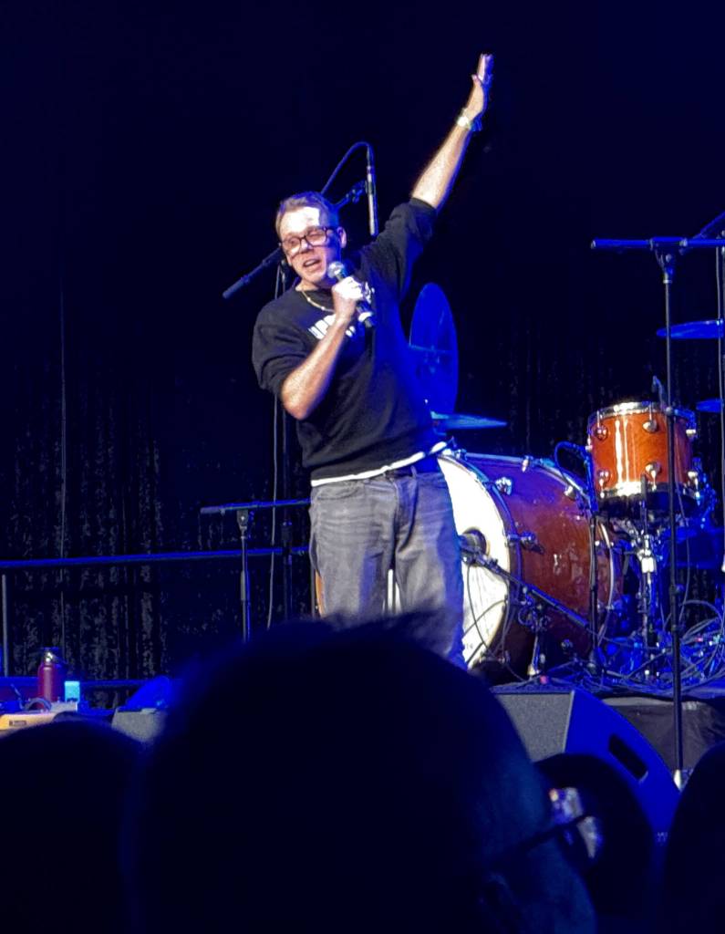 Andrew Rivers on stage at the Snoqualmie Casino and Hotel Nov. 13 for "A Tribute To Bob Rivers." The proceeds from the show benefited the Summer Stars Foundation and the Snoqualmie Valley Food Bank. Photo by James Gibowski