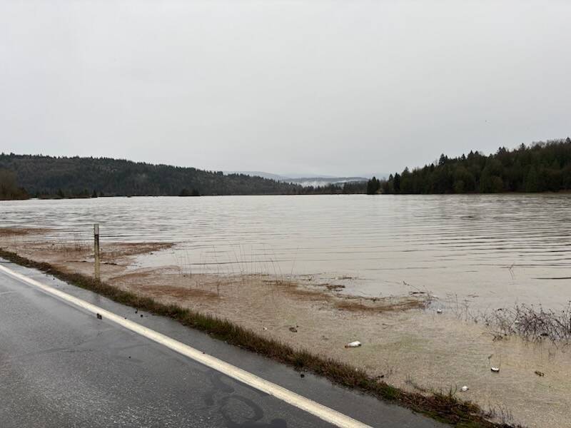 Flood water approaches SR 203 just north of Duvall Dec. 11, 2025. Photo courtesy of the city of Duvall