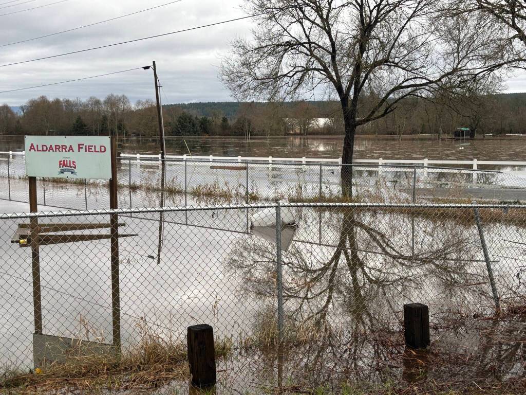 Flood waters fill Aldarra Fields in Fall City, Dec. 9, 2025. Photo courtesy of Angela Donaldson