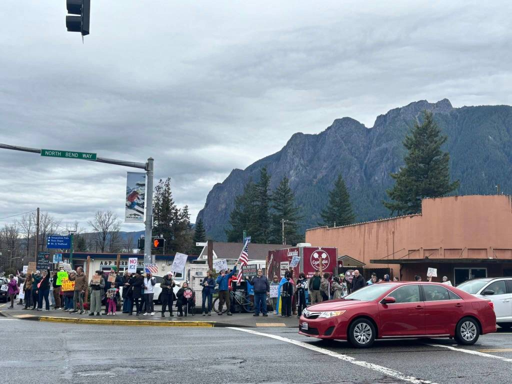 A protest in downtown North Bend, Jan. 31, 2026. Photo courtesy of Jesse Skorupa