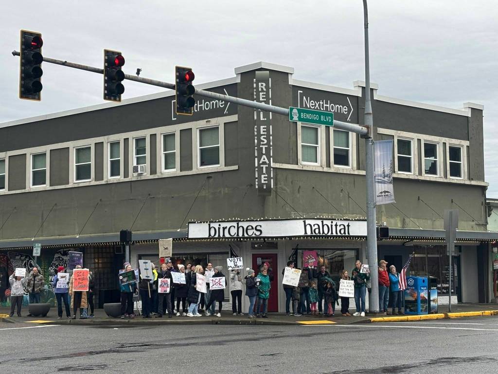 A protest in downtown North Bend, Jan. 31, 2026. Photo courtesy of Jesse Skorupa