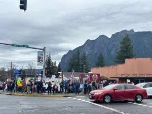 A protest in downtown North Bend, Jan. 31, 2026. Photo courtesy of Jesse Skorupa