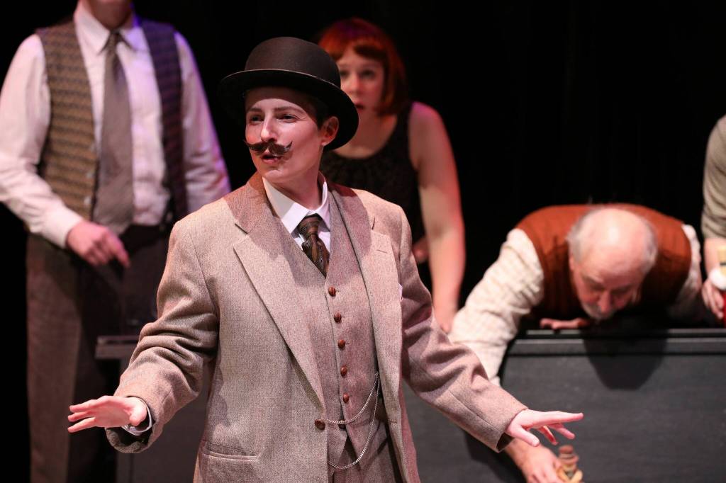 Photo by Allyson Meyer/Whidbey Island Center for the Arts. Alyssa Keene plays Hercule Poirot, the famous Belgian detective who is searching for the killer in Murder on the Links.