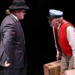 Photo by Allyson Meyer/Whidbey Island Center for the Arts. Miles Harrison, left, as Captain Hastings approaches Tony Salome in one of his many roles as the railway porter.
