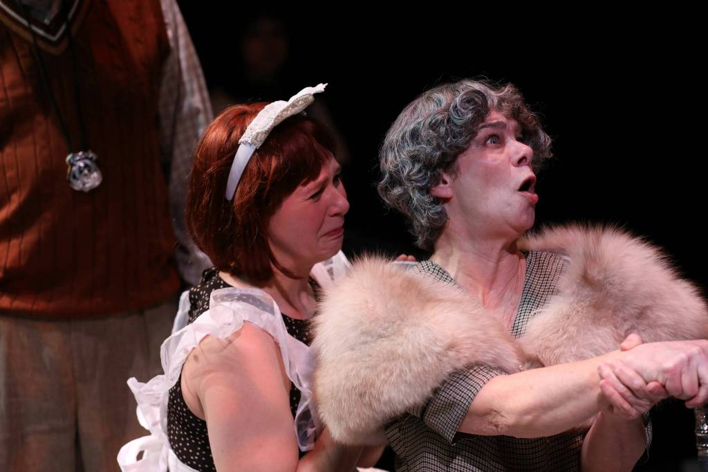 Photo by Allyson Meyer/Whidbey Island Center for the Arts. Sommer Harris as Leonie the maid and Patricia Duff as Madame Renauld, wife of the murder victim.