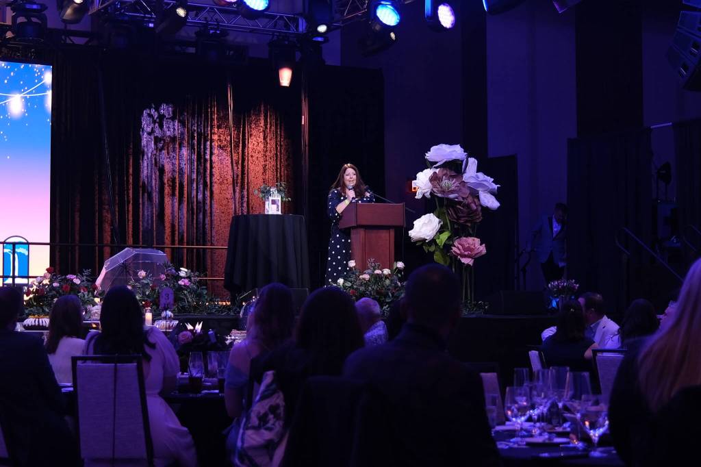 Grace Gorenflo/Valley Record
SnoValley Chamber CEO Kelly Coughlin Gaines speaks to guests at the Aspire Gala, Feb. 28, 2026.