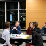 Snoqualmie City Councilmember Dan Murphy (second from left) discusses Decembers flood with residents at a town hall March 4, 2026.