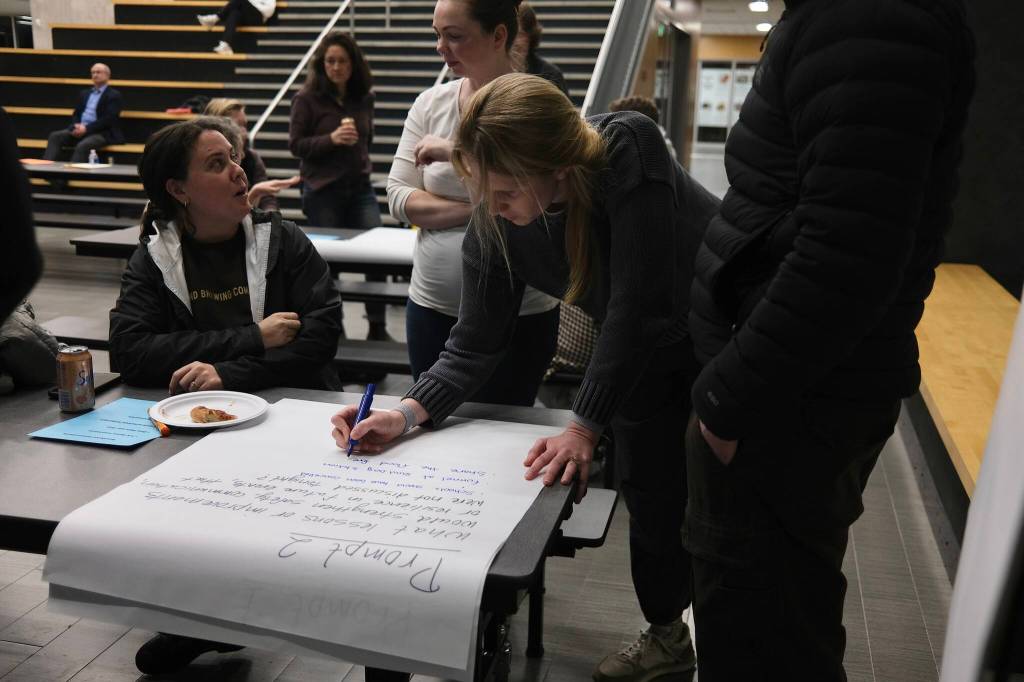 Grace Gorenflo/Valley Record
Snoqualmie residents answer prompts about Decembers flood at a town hall March 4, 2026.