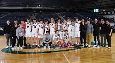 In the state tournament at the Tacoma Dome, the Mount Si High School boys basketball team lost to Emerald Ridge, 67-62, in the quarterfinals on March 5 before defeating Puyallup the next day, 74-66, in the consolation semifinal. On March 7, the Wildcats defeated Glacier Peak, 54-46, in the consolation final to claim fourth place in the WIAA 4A State Boys Basketball Tournament. Mount Sis Brady Hennig scored a game-high 22 points, while Marcus Heide scored 12 points and Latt Ford had 10 points. Photo courtesy of Calder Productions