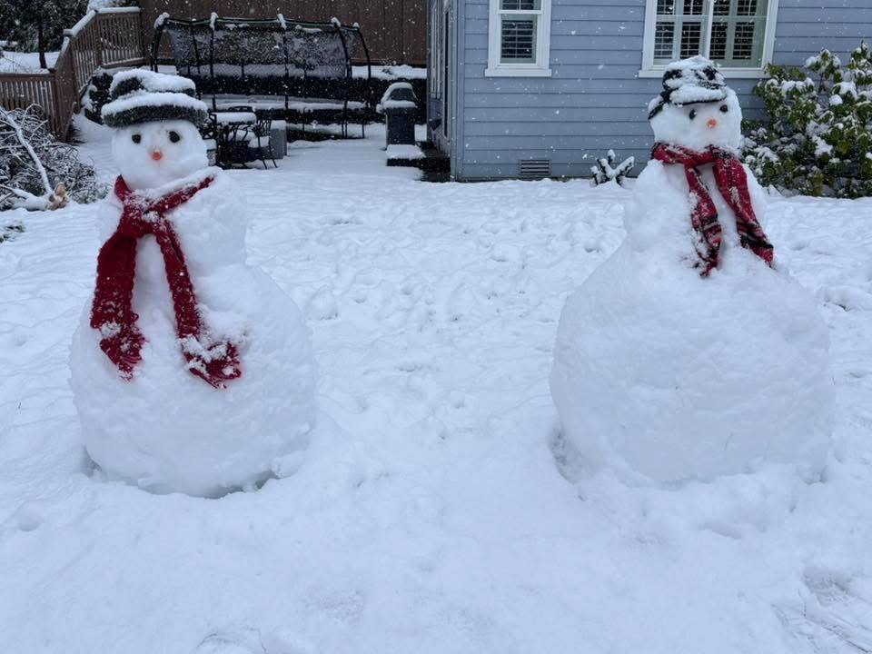 Photo courtesy of Kari Wahlstrom Collins
A pair of people made of snow in Snoqualmie on March 13.