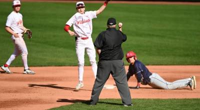 Photos courtesy of Calder Productions
Mount Si High Schools baseball team played Nathan Hale (Seattle) on April 4 at T-Mobile Park in a non-conference game. The Wildcats lost, 7-5. Pictured: Mount Sis Jayden White gets the out at second base.