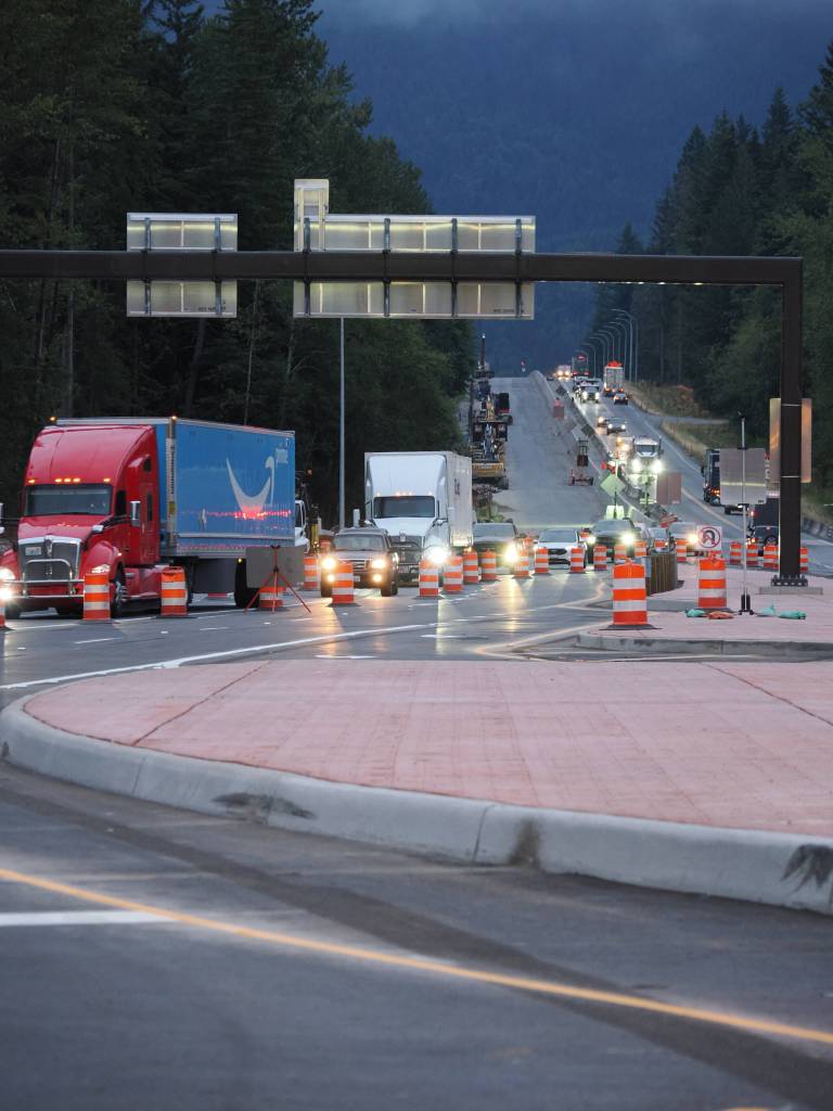 The new diverging diamond interchange on State Route 18 in Snoqualmie. Photo courtesy of WSDOT