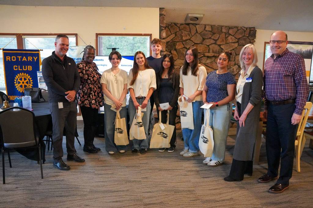 Photo courtesy of Snoqualmie Valley School District
Mount Si students stand for a photo with local leaders at an awards ceremony, April 23, 2026.