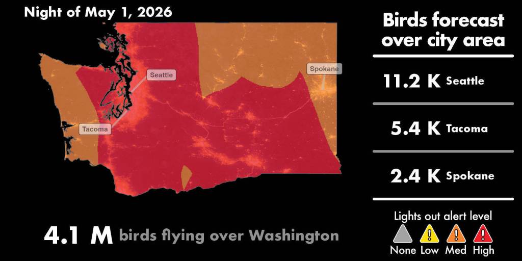 The night of May 1 showing peak bird migration in Washington state.Image courtesy of Purdue AeroEco Lab.