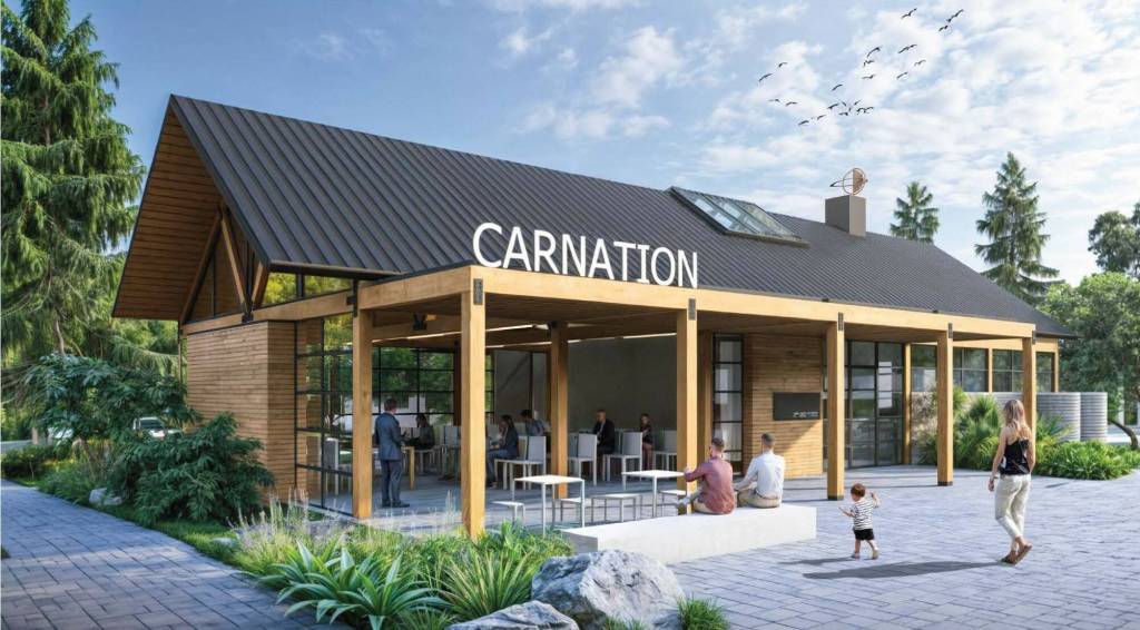 A rendering of Carnations future city hall. Image courtesy of Hybrid Architecture