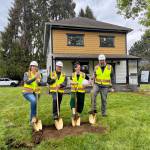 Carnation City Council members prepare to break ground on the site of the new city campus, April 28, 2026. From left: Cheryl Paquette; Jim Ribail; Jessica Merizan; Max Voelker. (Grace Gorenflo/Valley Record)
