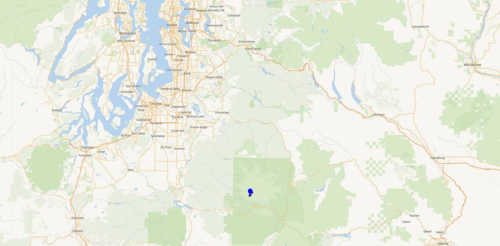 The plane crashed into the South Tahoma Glacier at around 10,000 feet on Dec. 10, 1946. Map image courtesy of Wikimedia Maps/Open Street Map