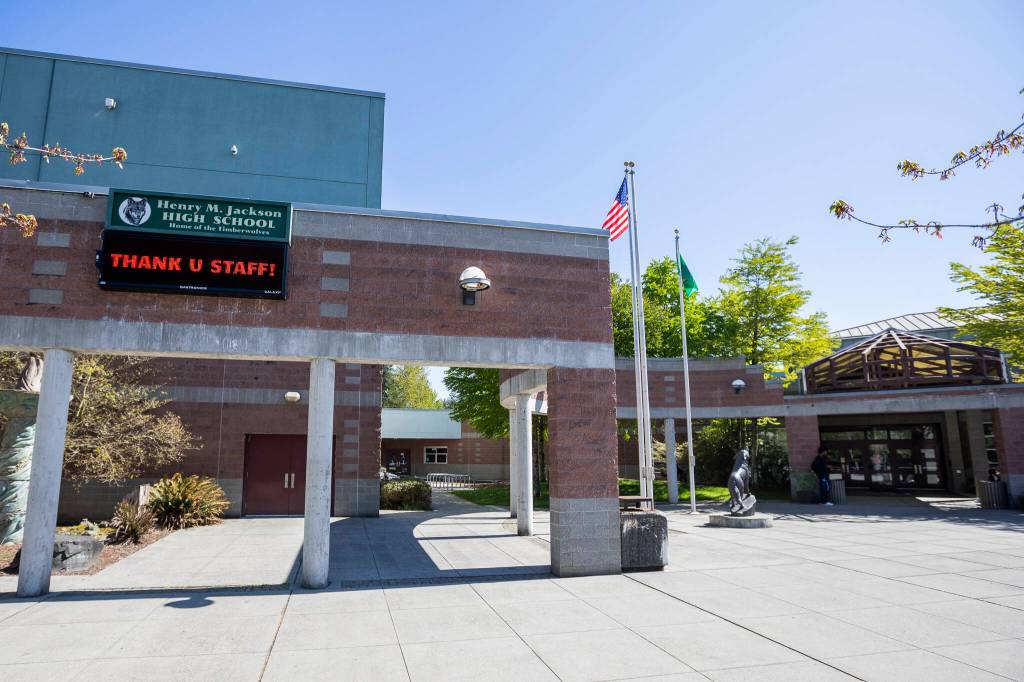 Photo by Olivia Vanni/Sound Publishing
The outside of Henry M. Jackson High School on Wednesday, April 29, 2026 in Mill Creek, Washington.