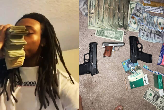 Shannon Hartfield with guns and cash. COURTESY PHOTOS, U.S. DOJ