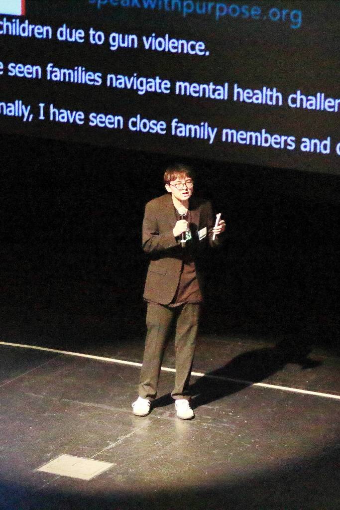 11th grade student at Franklin High School, Sam Pederson-Spaulding, speaks at the State of the County address in Federal Way. Photo by Keelin Everly-Lang / the Mirror.