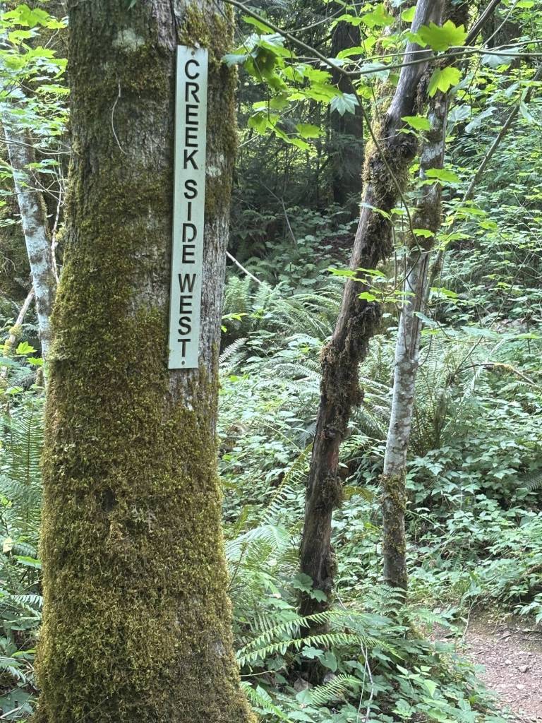 PHOTO BY KEVIN HANSON Creekside West is a popular trail at Lake Sawyer, keeping everyone heading in the right direction with frequent signage.