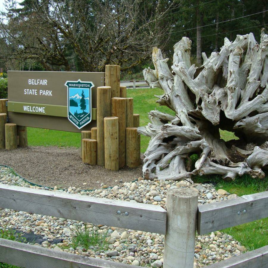 The entry that awaits Belfair State Park visitors. Photo courtesy Washington State Parks and Recreation