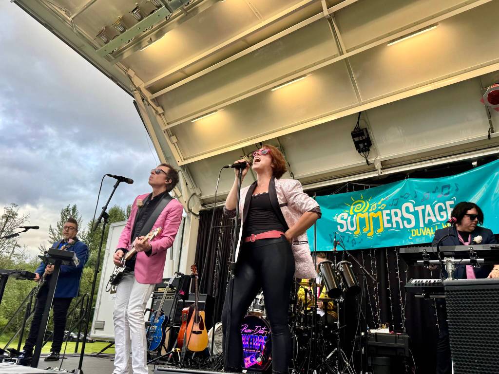 Grace Gorenflo/Valley Record
1980s tribute band Prom Date Mixtape performs at Duvalls SummerStage concert series, July 9, 2025.