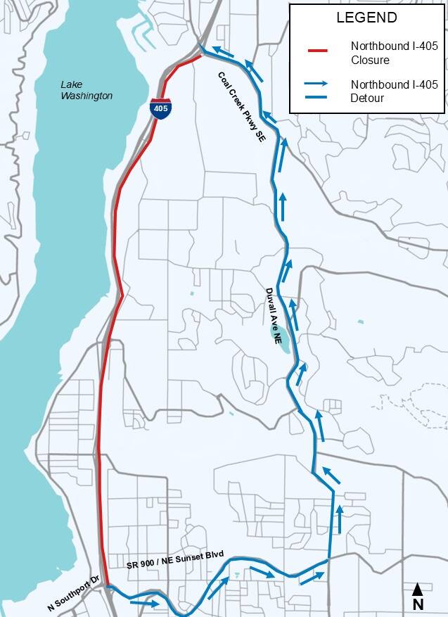 This I-405 closure is just one of many that could affect commuters the weekend of Aug. 7. Image courtesy WSDOT