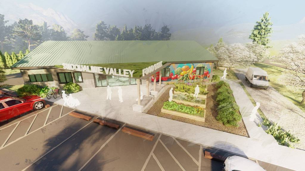 An aerial view rendering of the future Snoqualmie Valley Food Bank. (Courtesy of Snoqualmie Valley Food Bank)