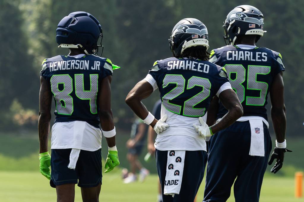Seahawks wide receivers stand together during training camp. Photo provided by Maria Dorsten